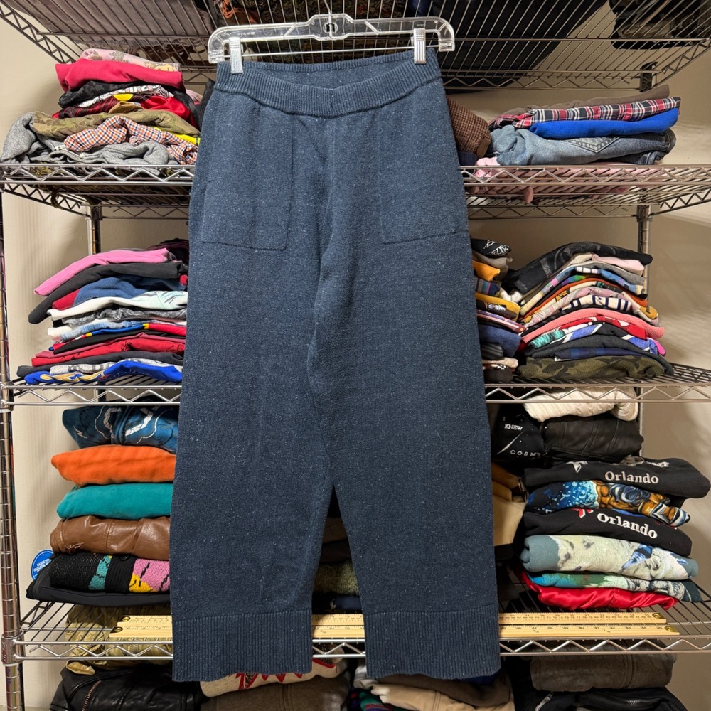 Free People Pants Womens S Blue FP Beach Knit Cropped Lounge Wide Leg Pockets